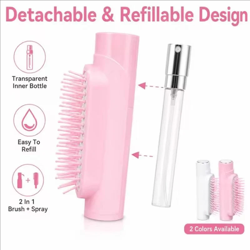 2-in-1 Mist Spray Comb | Refillable Detangling Hairbrush Spray Detangling Comb QXL