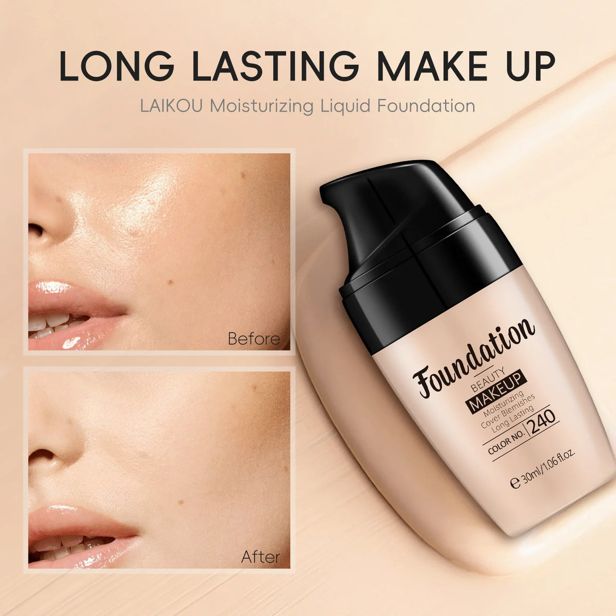 LAIKOU Liquid Foundation Full Coverage Hydrating Makeup Base 30ml Liquid Foundation QXL