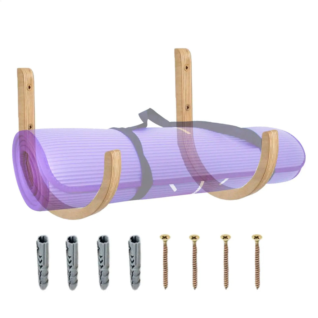 Wooden Yoga Mat Wall Mount Holders 2-Pack | U-Shape Rack Yoga Mat Storage Rack QXL