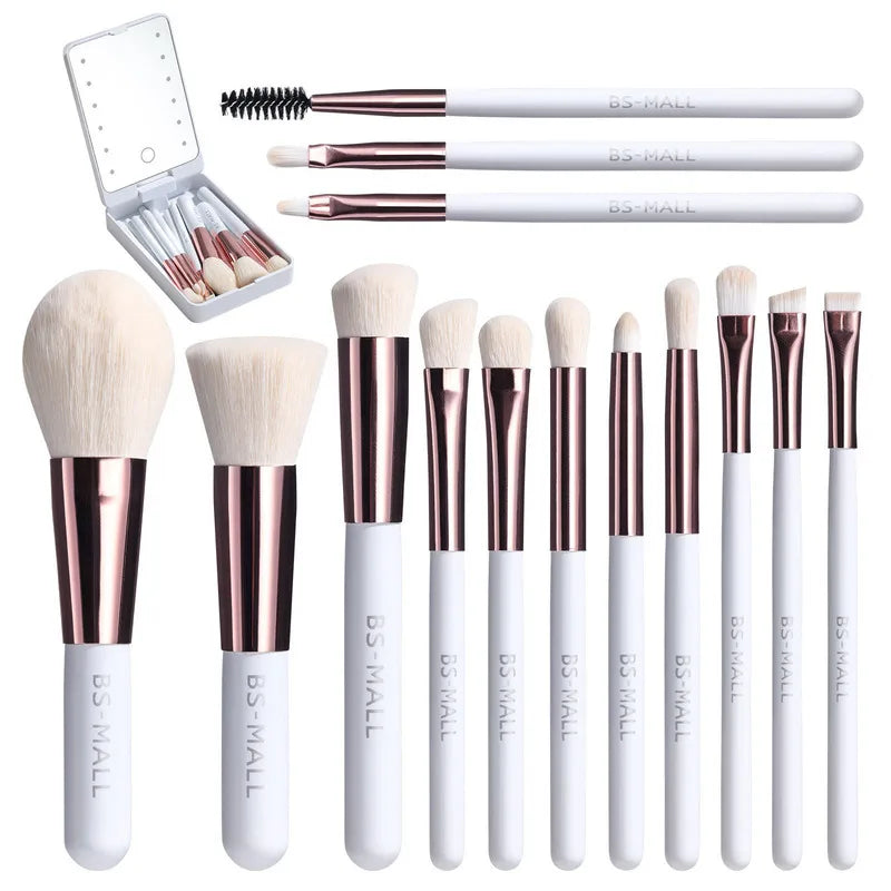 14-Pc Makeup Brush Set with Rechargeable LED Mirror Case Makeup Brush Set QXL No logo white