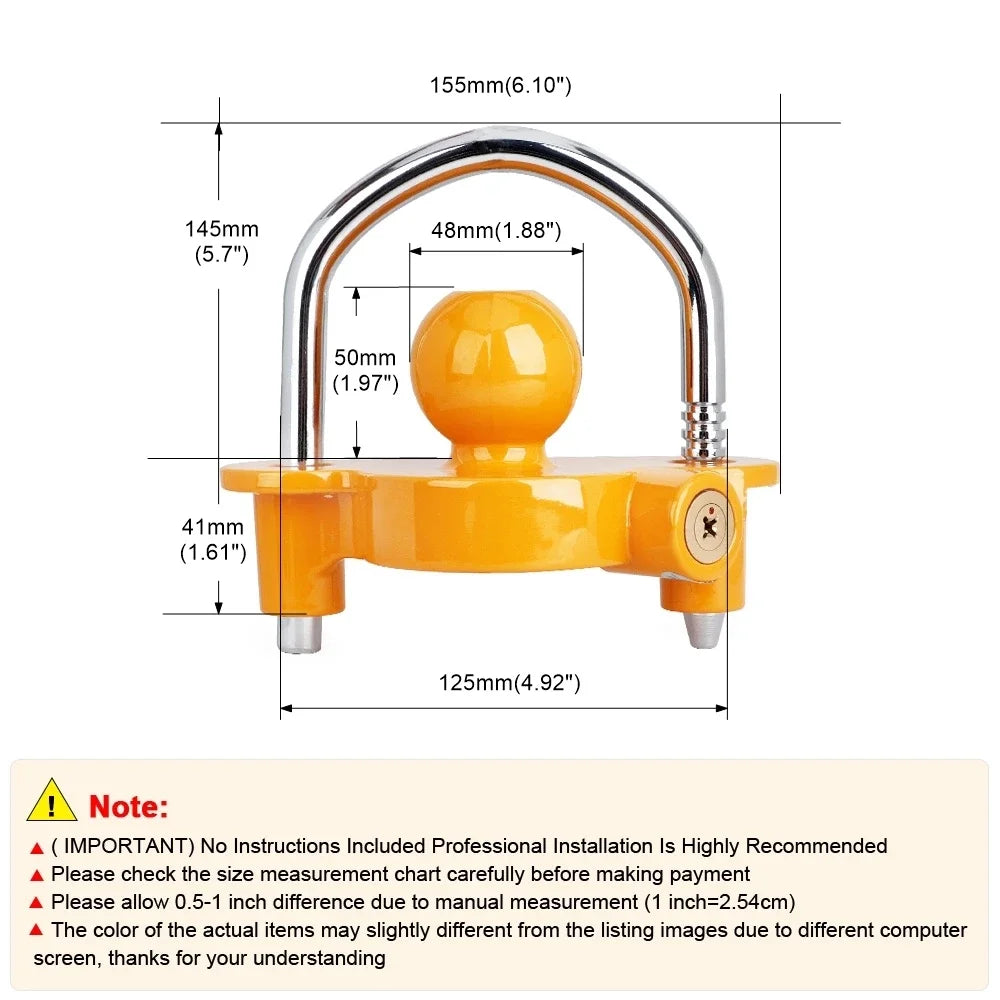 Universal Trailer Ball Coupler Lock | Heavy-Duty Anti-Theft Trailer Coupler Lock QXL