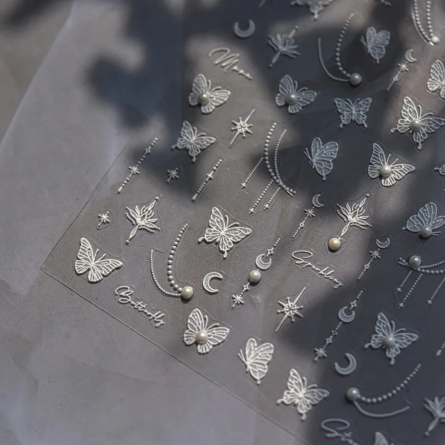 5D Rhinestone Pearl Nail Stickers – Butterfly Star Moon Nail Art Stickers QXL