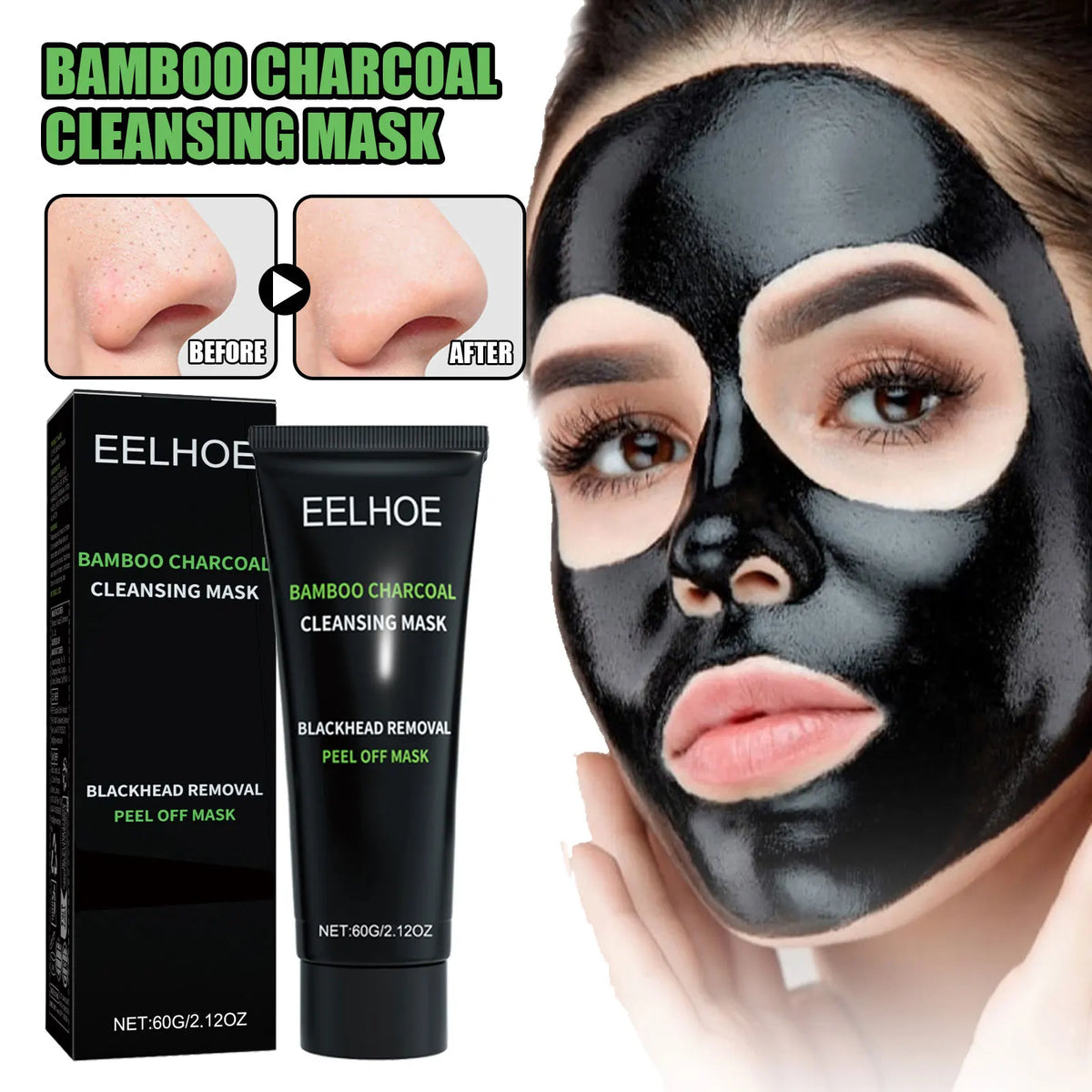 Eelhoe Bamboo Charcoal Peel-Off Mask | Deep Cleanse 60g Peel-Off Face Mask QXL