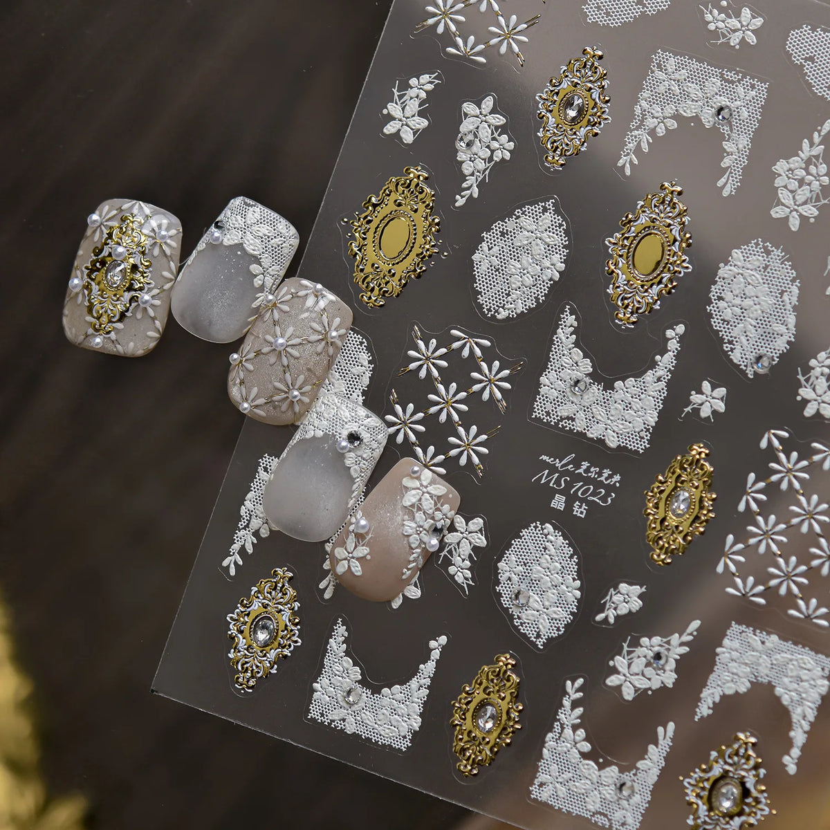 5D Lace Floral Nail Art Stickers | Vintage Embroidery Decals Nail Art Stickers QXL