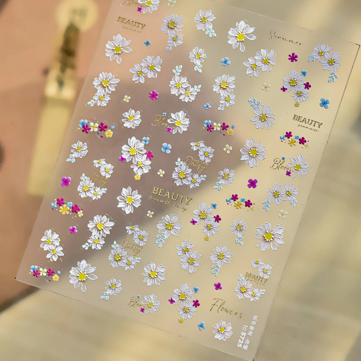 5D Floral Nail Stickers | Sunflower & Daisy Self-Adhesive Decals