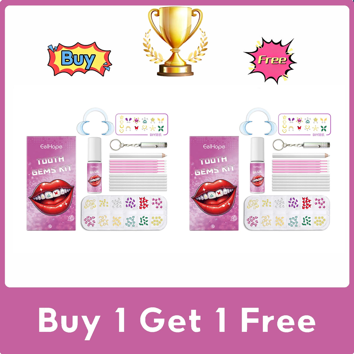 Tooth Gems DIY Kit with UV Lamp, Glue & Gem Pen | Crystals Tooth Gems Kit QXL 2 Set