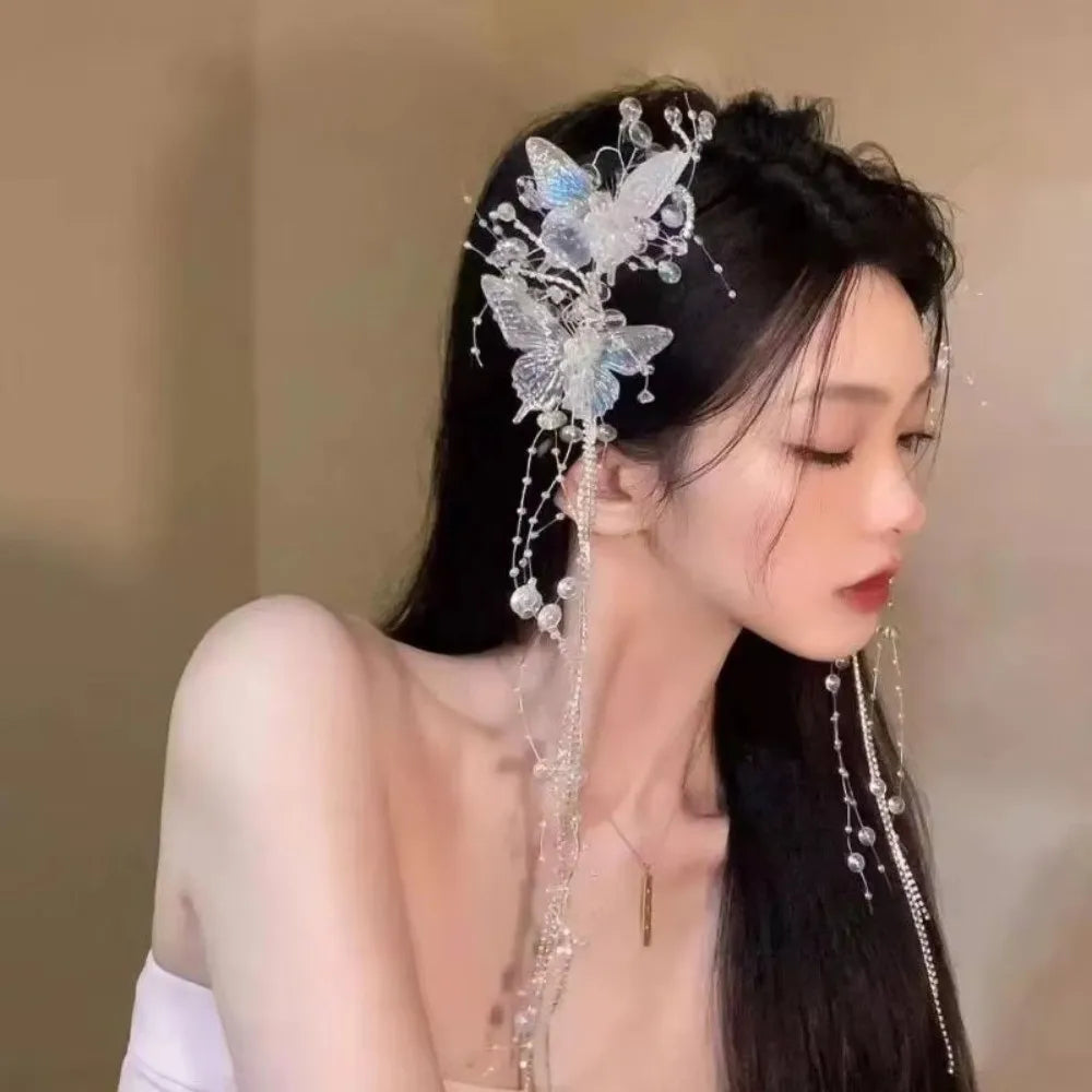 30cm Butterfly Tassel Hair Clip | Bridal Wedding Hairpin Bridal Hair Clip QXL