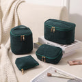 4-Piece Corduroy Cosmetic Bag Set | Travel Makeup Organizer Cosmetic Bag Set QXL green