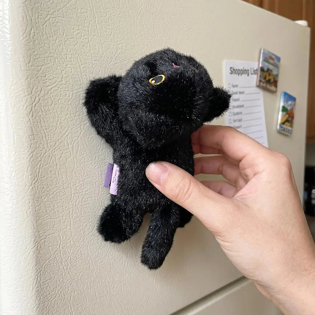 Fluffy Black Cat Plush Fridge Magnet | Cute Kitten Ornament Plush Fridge Magnet QXL