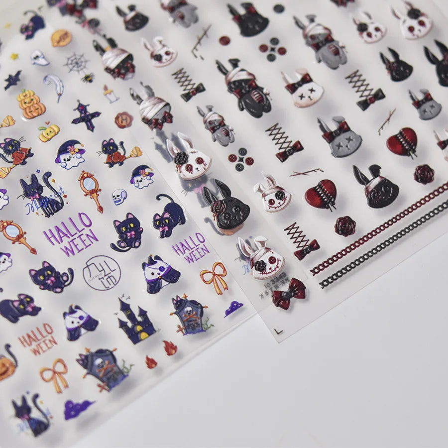 5D Kawaii Halloween Nail Art Stickers – Cat & Rabbit Decals Nail Art Stickers QXL