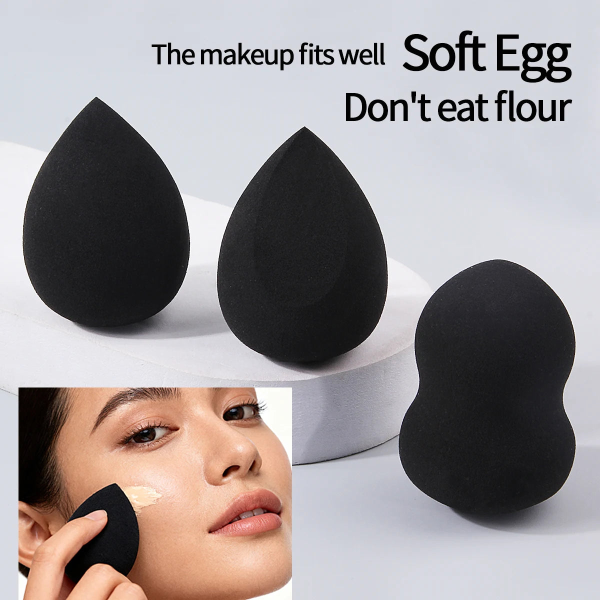 3/5-Pack Black Water-Activated Makeup Sponge Powder Puff Set Makeup Sponge Set QXL