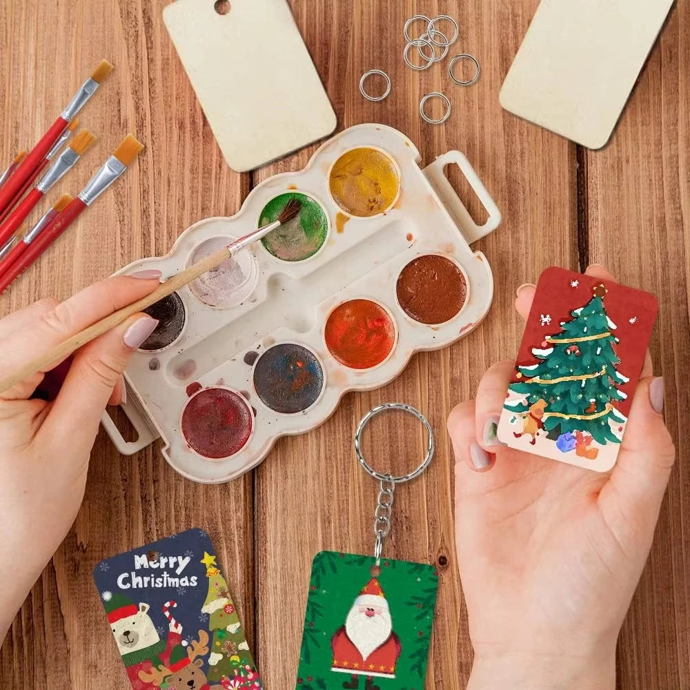 60-Pack Blank Wooden Keychains | DIY Rectangular Key Tags DIY Craft Kit QXL
