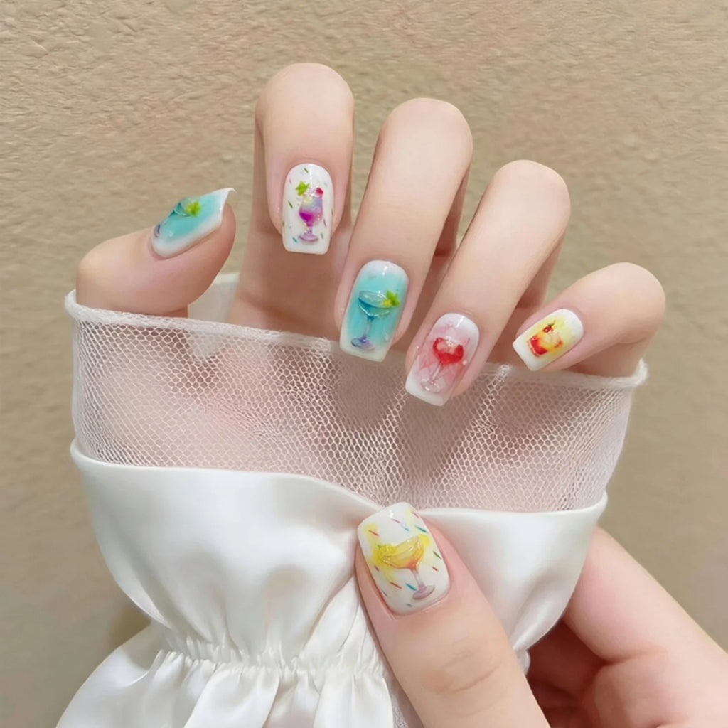 5D Summer Nail Stickers – Ice Cream & Cocktail Nail Decals Nail Art Stickers QXL