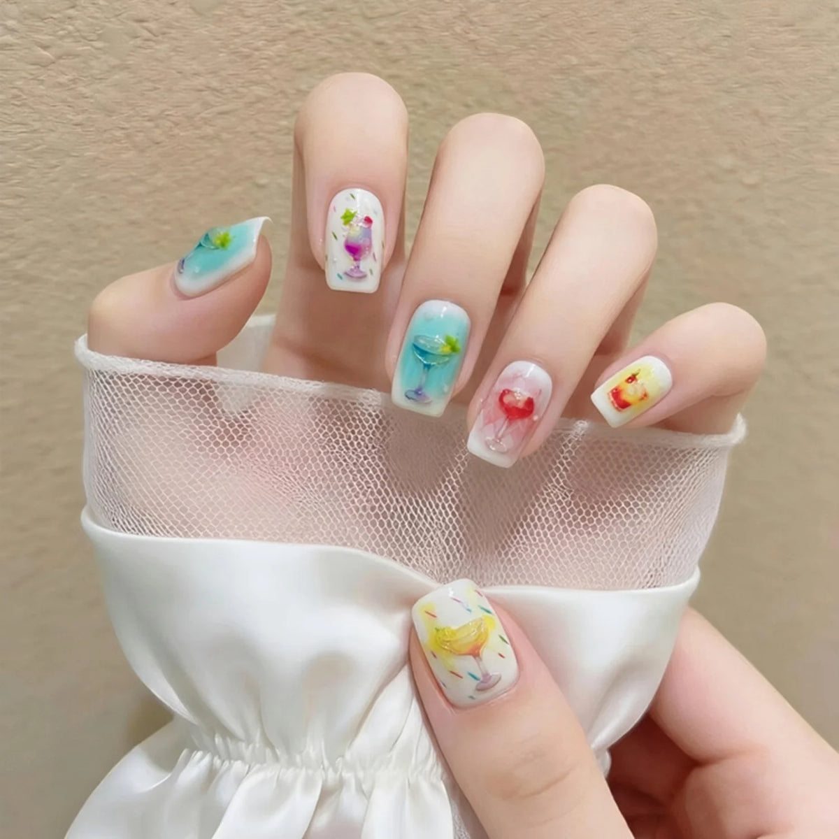 5D Summer Nail Stickers – Ice Cream & Cocktail Nail Decals Nail Art Stickers QXL