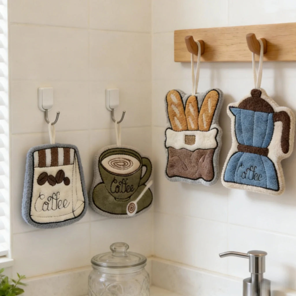 Coffee Theme Quick-Dry Hanging Hand Towel | Kitchen & Bath Decorative Hand Towel QXL