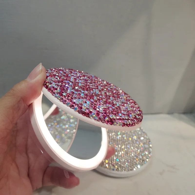 LED Rechargeable Makeup Mirror | Crystal Foldable Portable LED Makeup Mirror QXL