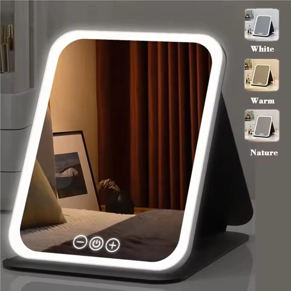 Foldable LED Makeup Mirror | 3-Color Light, Rechargeable LED Vanity Mirror QXL