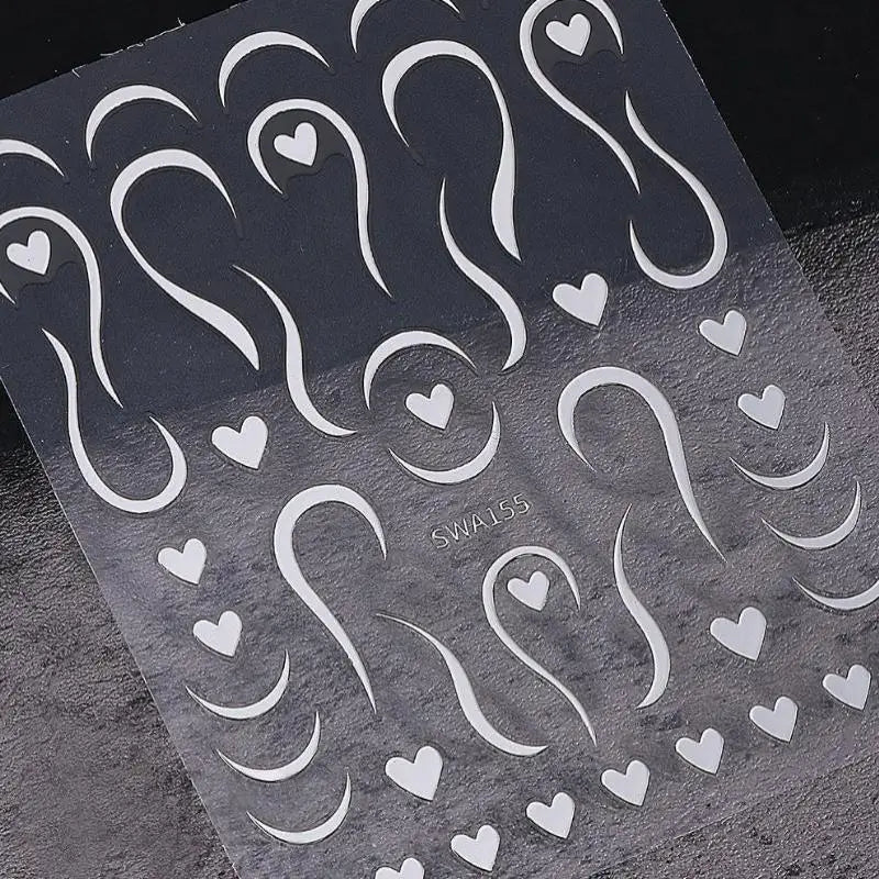 3D Gold French Line & Heart Nail Stickers | DIY Nail Decals Nail Art Stickers QXL