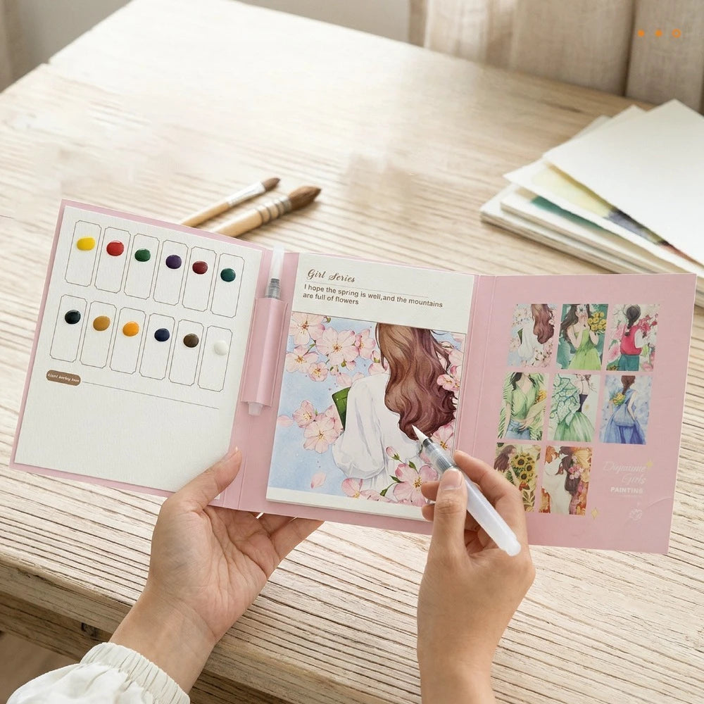Adult Watercolor Painting Book | 3-Fold Layout & Pigments Watercolor Painting Book QXL