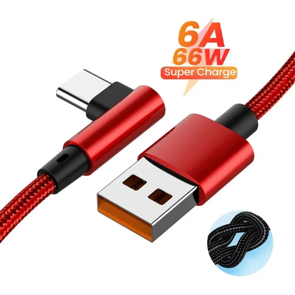 66W USB-C Fast Charging Cable 90° Right Angle Nylon Braided USB-C Charging Cable QXL
