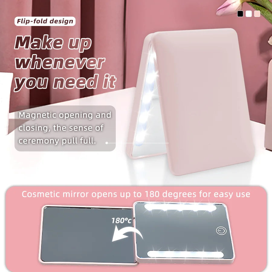Mini LED Pocket Makeup Mirror 3X Magnification & Tweezers LED Makeup Mirror QXL
