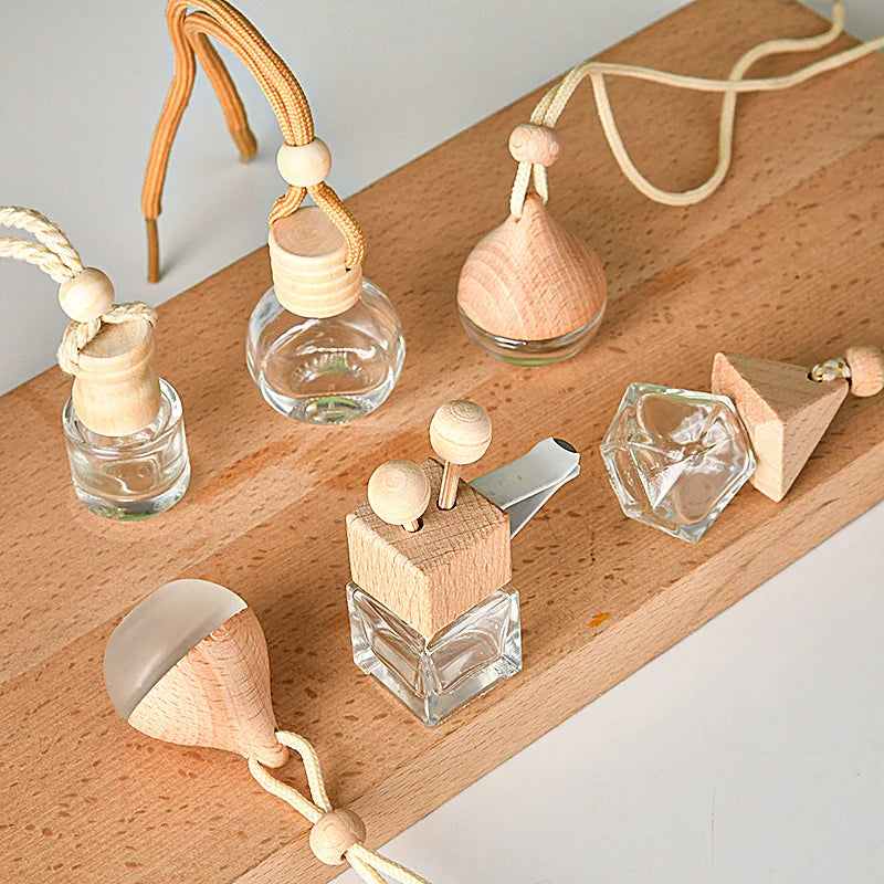8ml Frosted Glass Perfume Bottle with Wood Lid | Car Freshener Glass Perfume Bottle QXL