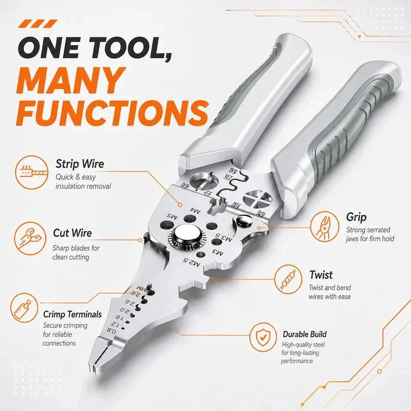 8.5" Stainless Steel Electrical Pliers | Wire Stripper & Crimper Electrical Pliers QXL