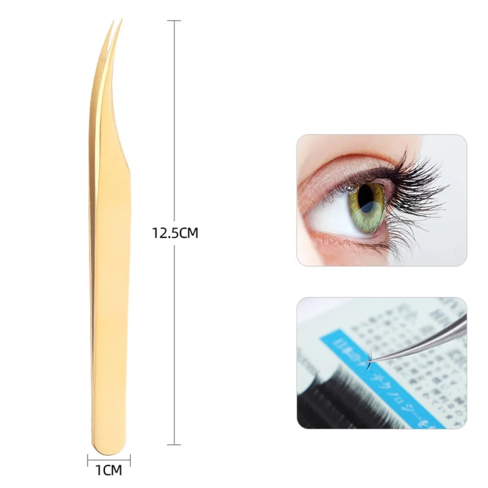 Gold Stainless Steel Lash Extension Tweezers – Curved & Straight Lash Extension Tweezers QXL F