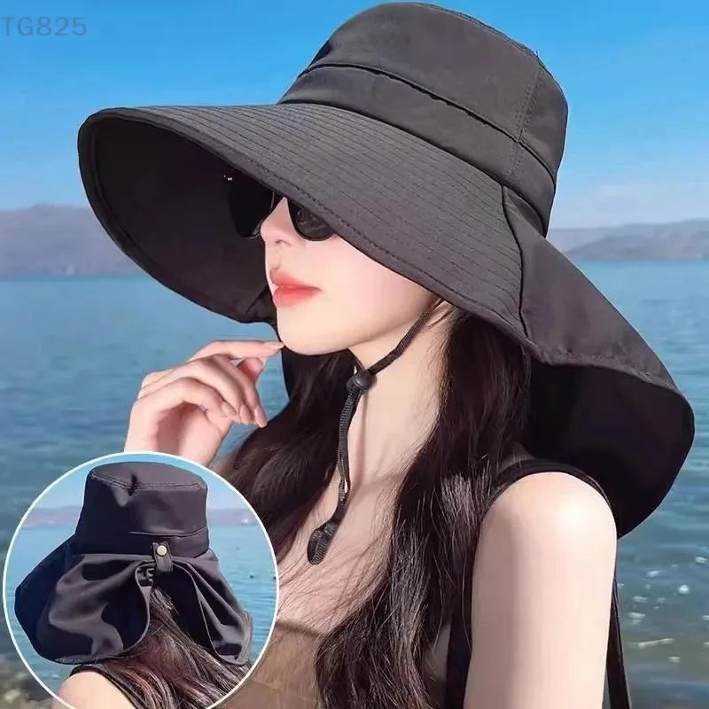 Wide Brim Sun Hat with Neck Flap & Ponytail | UV Protection Wide Brim Sun Hat QXL