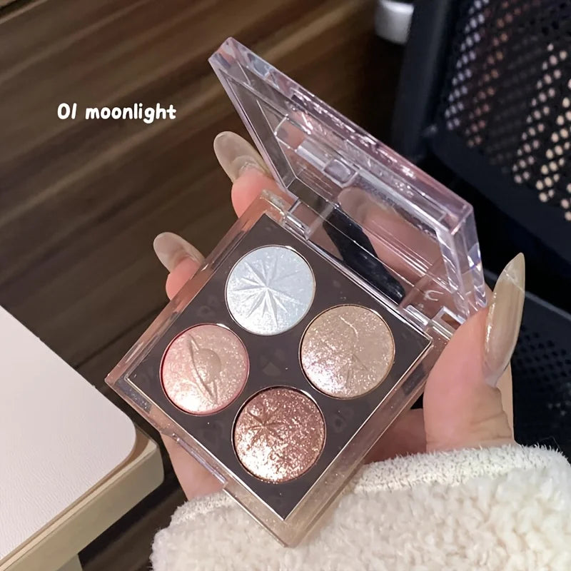 4-Color Baked Eyeshadow & Highlighter Palette | Aurora Shimmer Eyeshadow Palette QXL 01