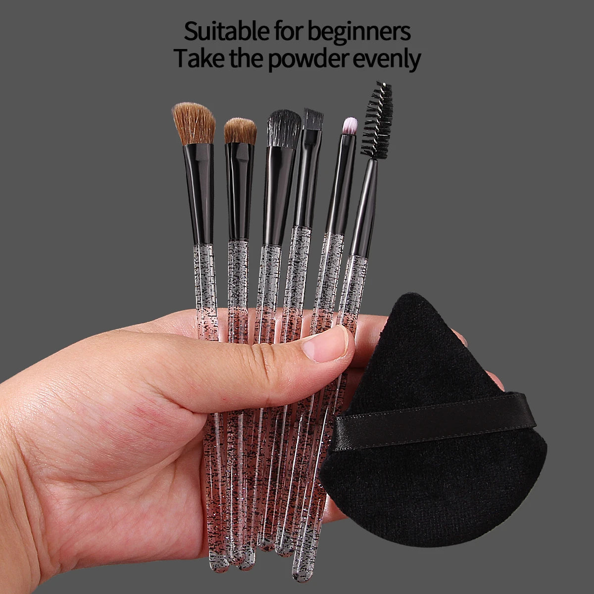 7-Piece Glitter Handle Eye Makeup Brush Set & Sponge Puff Eye Makeup Brush Set QXL