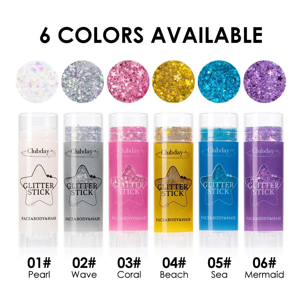 Glitter Stick Makeup Kit – 6 Shades for Face, Eyes & Body Body Glitter Stick QXL
