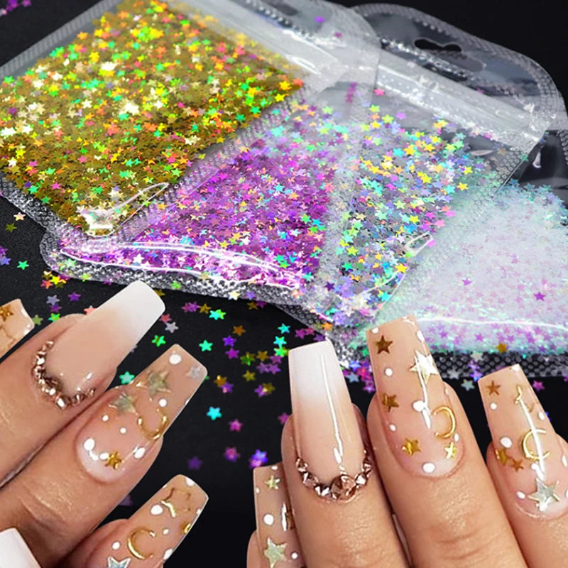 Holographic Star Nail Glitter Mix 3mm | Laser Sequins Art Nail Art Glitter QXL