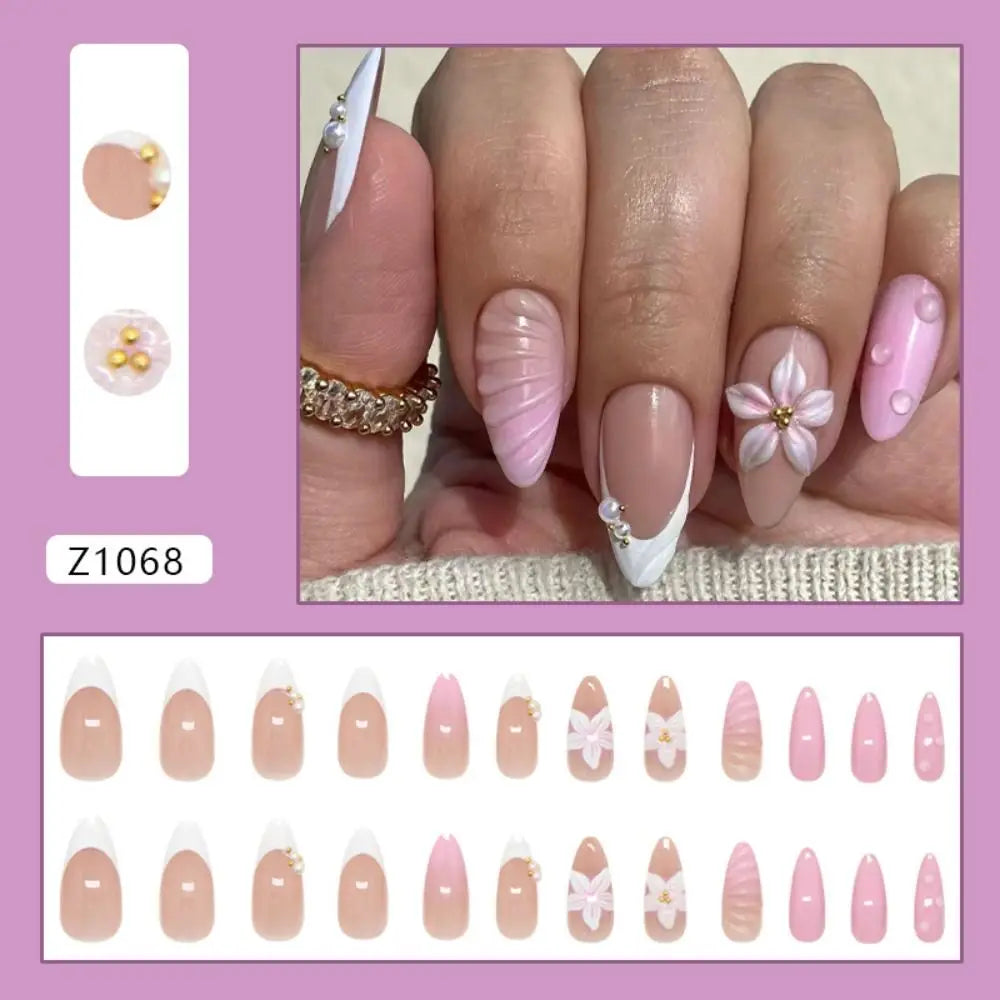 24-Pack Almond Press-On Nails | Aurora Pearl French Designs Press-On Nails QXL