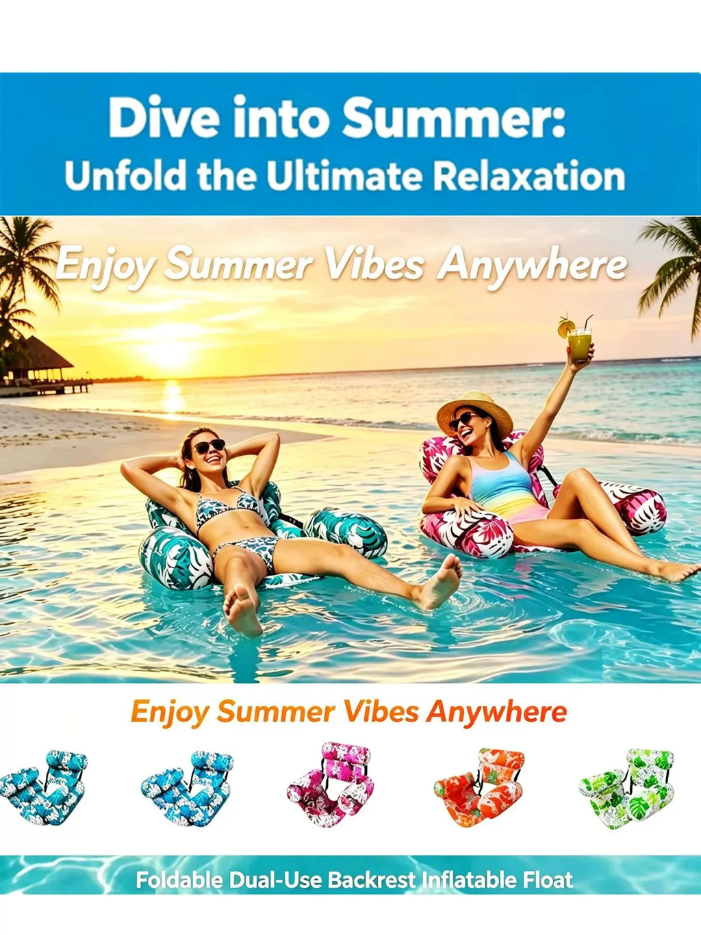 Inflatable Pool Floating Lounge Chair with Headrest & Armrests Inflatable Pool Float QXL