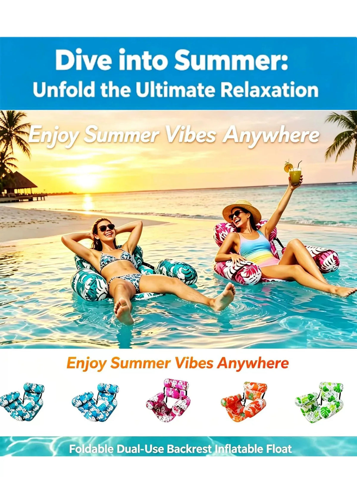 Inflatable Pool Floating Lounge Chair with Headrest & Armrests Inflatable Pool Float QXL