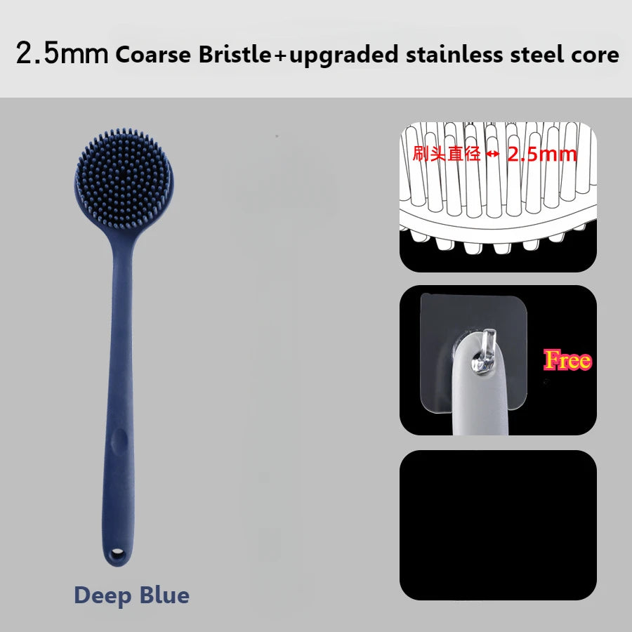 Silicone Long Handle Shower Brush | Soft Back Scrubber Bath Shower Brush QXL Coarse Bristle-Blue Silica Gel