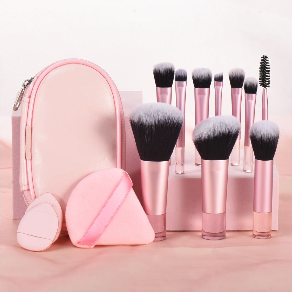 10-Piece Travel Makeup Brush, Sponge & Powder Puff Kit Travel Makeup Brush Set QXL