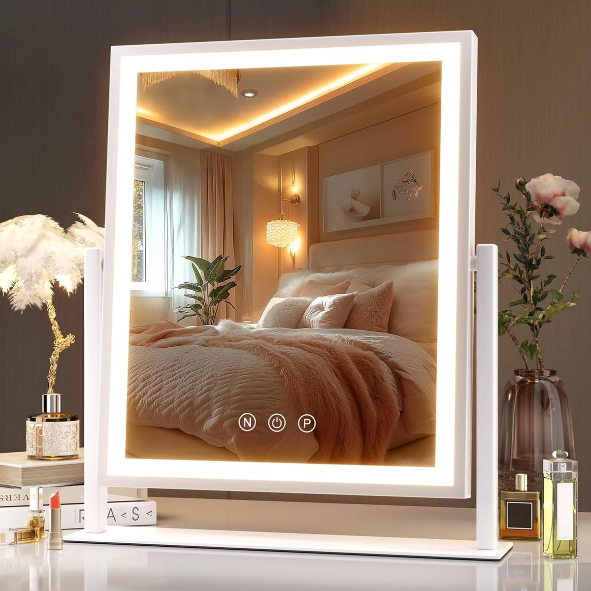 Hollywood Lighted Makeup Mirror | 3-Color Dimmable, 360° Rotation Lighted Vanity Mirror QXL