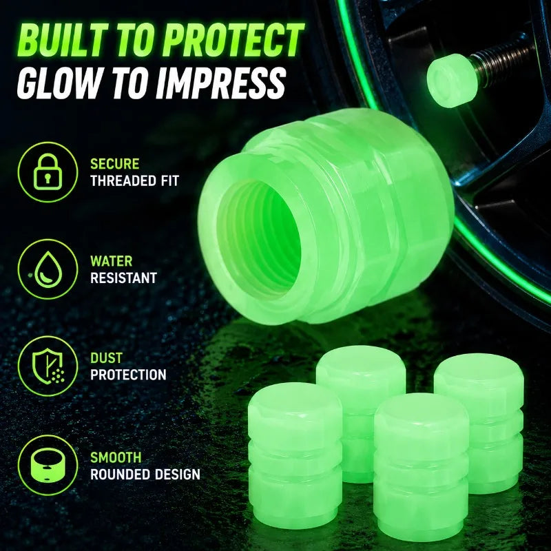 4-Pack Glow-in-the-Dark Tire Valve Caps | Universal Fit Tire Valve Caps QXL