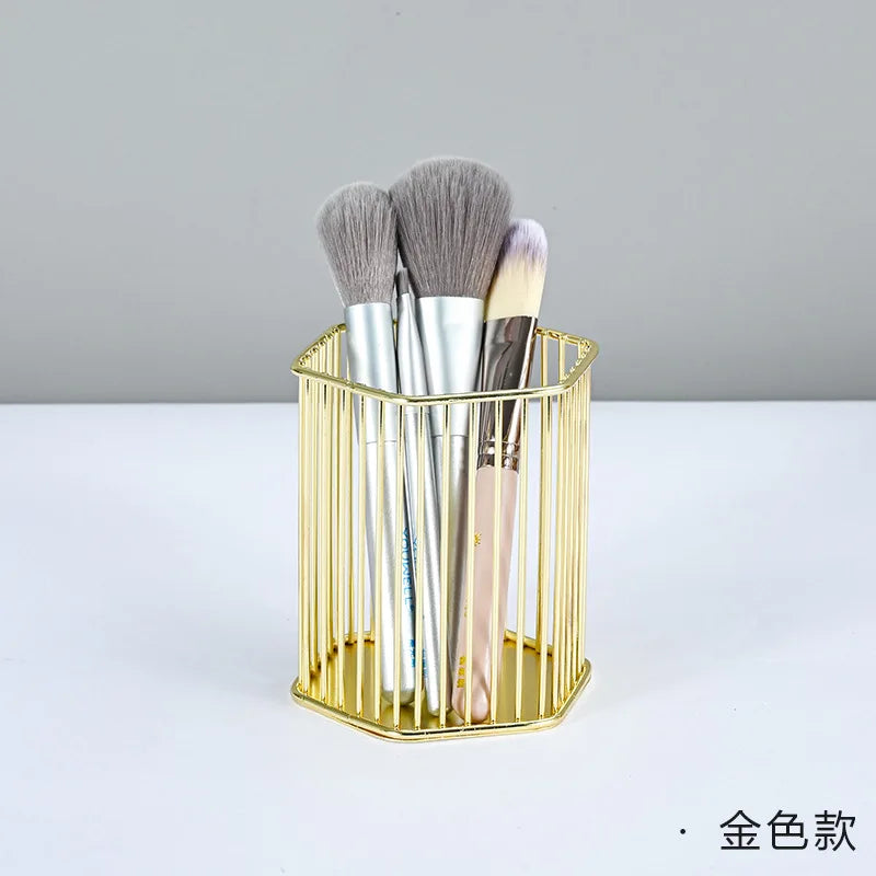Hexagon Iron Makeup Brush Holder & Desk Cosmetic Organizer Makeup Brush Holder QXL Gold