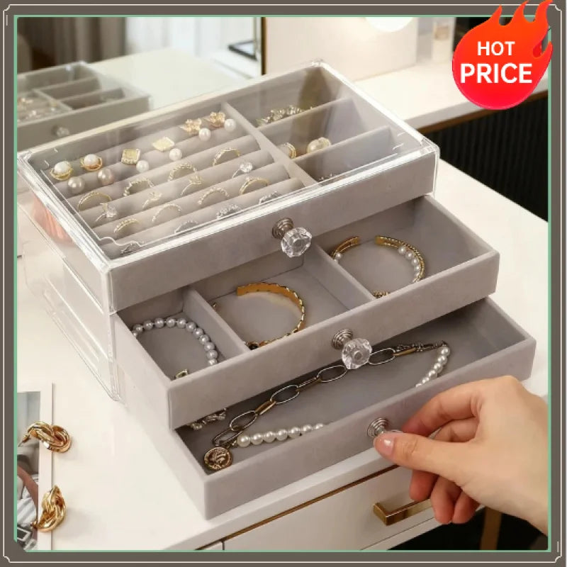 3-Layer Stackable Drawer Jewelry Box | Ring, Necklace Organizer Jewelry Storage Box QXL