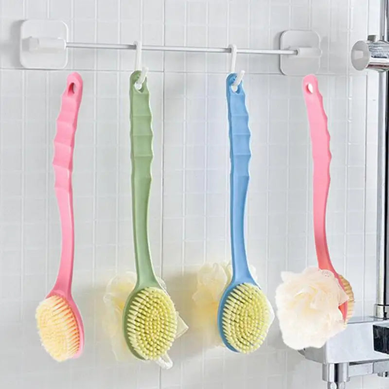 Long-Handle Loofah & Bristle Bath Brush – Body & Back Scrubber Bath Body Brush QXL