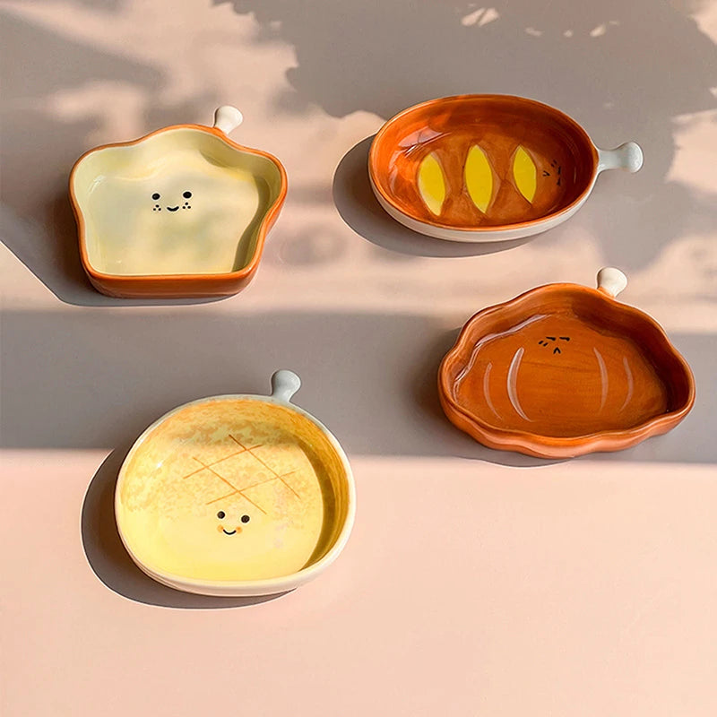 Ceramic Croissant Dipping & Dessert Plate | Cute Kitchen Dish Ceramic Dessert Plate QXL