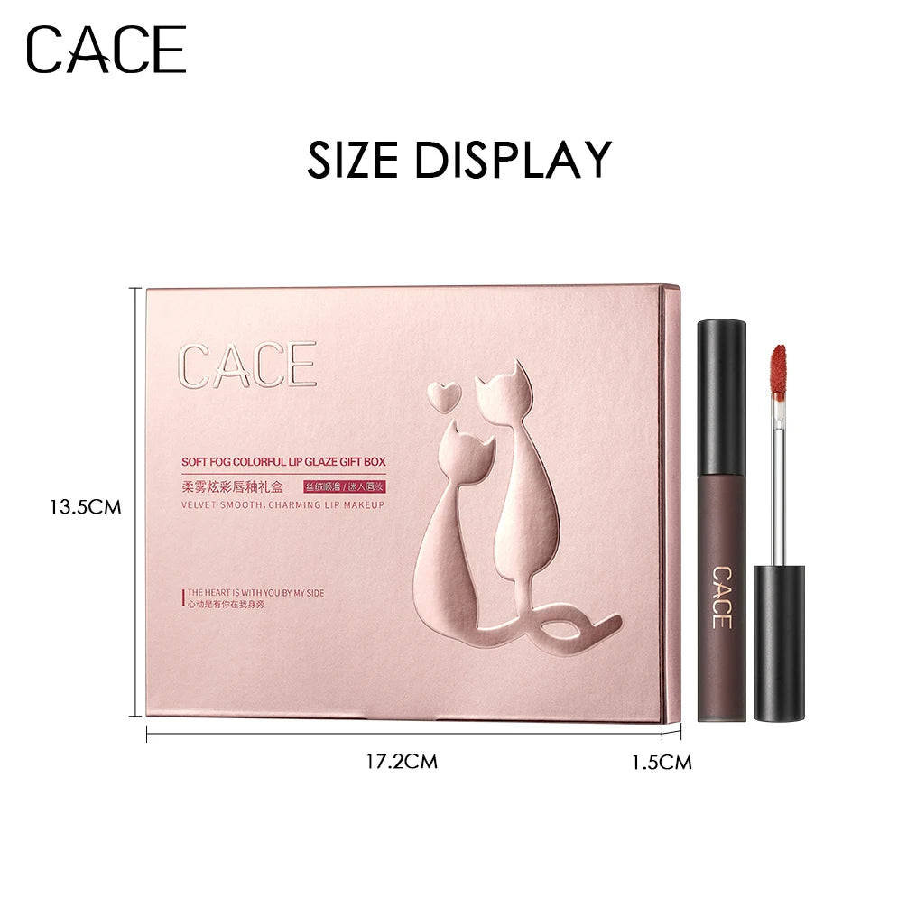 CACE 4-Pc Matte Liquid Lip Gloss Set + Silver Necklace Gift Liquid Lip Gloss Set QXL