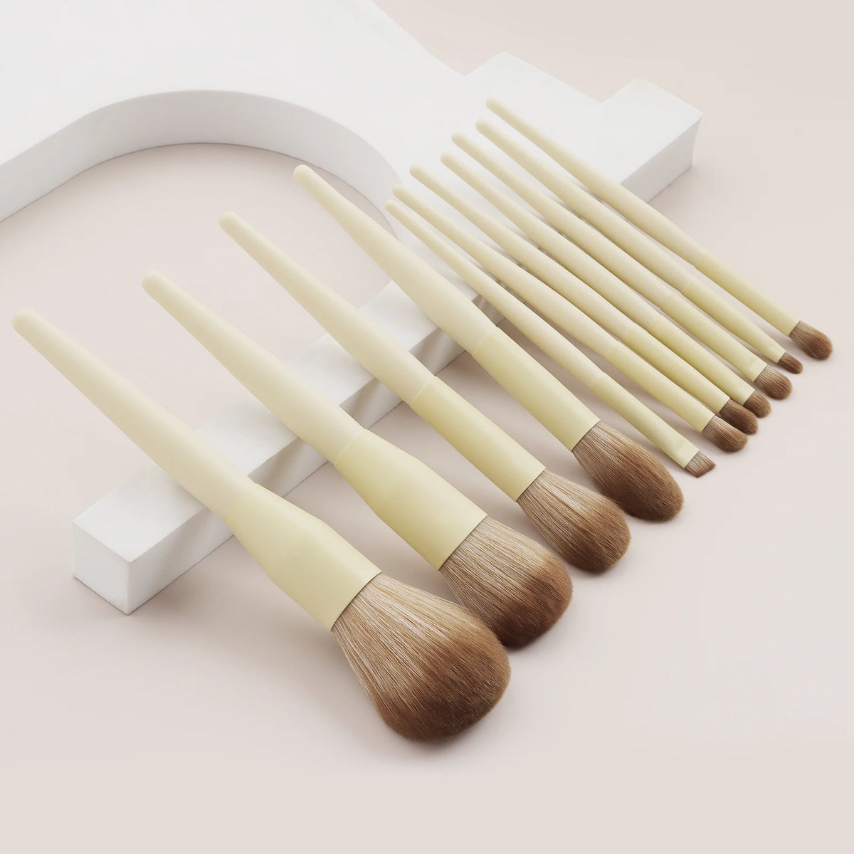 11-Pc Cream Yellow Makeup Brush Set | Soft Gradient Bristles Makeup Brush Set QXL Light Yellow