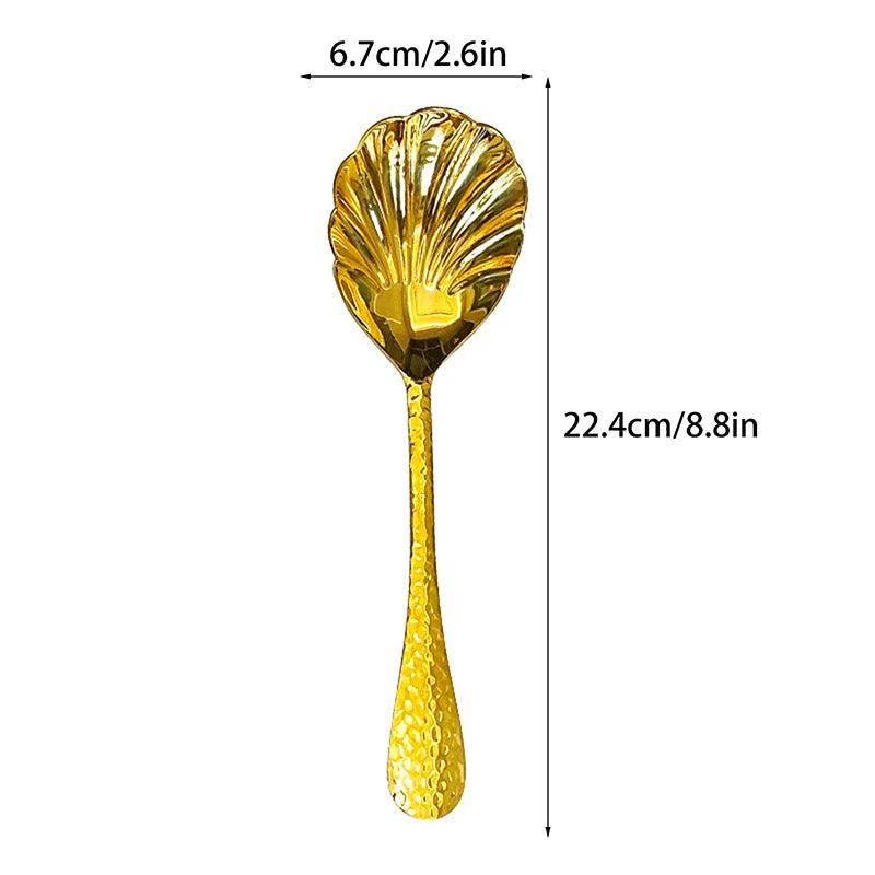 Shell-Shaped Stainless Steel Serving Spoon | Fan Design Serving Spoon QXL Gold