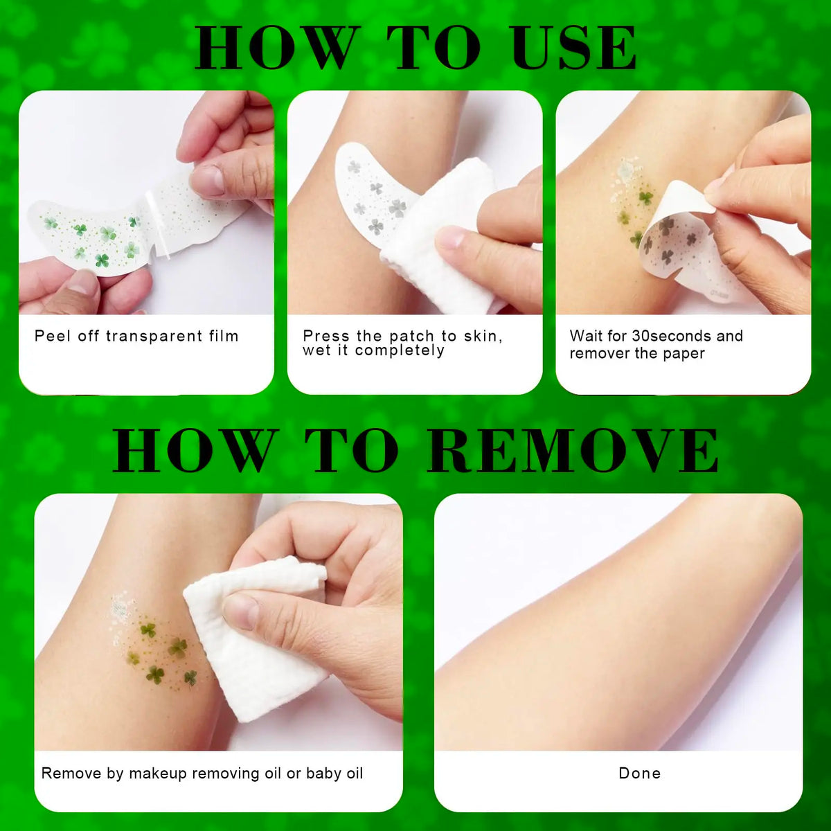 Green Leaf & Clover Temporary Tattoo Face Stickers for Women Temporary Tattoo Stickers QXL