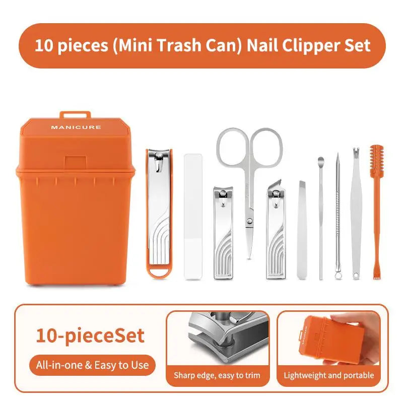 10-Piece Anti-Splash Stainless Steel Nail Clipper Set Nail Clipper Set QXL Orange 10Pcs