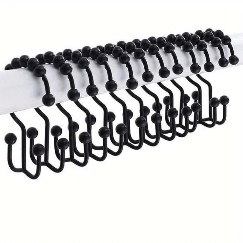 12-Pack Stainless Steel Shower Curtain Hooks | Double Glide Shower Curtain Hooks QXL Black